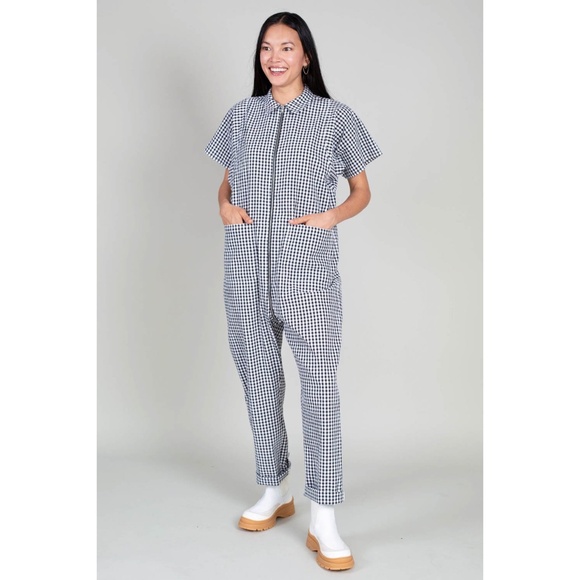 Rachel Comey Barrie Jumpsuit Gingham Black White Cotton Made in USA Size 0 - Picture 15 of 16